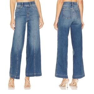 Spanx Seamed Front Wide Leg Pull-On Jeans Stretch Vintage Indigo Blue Size S